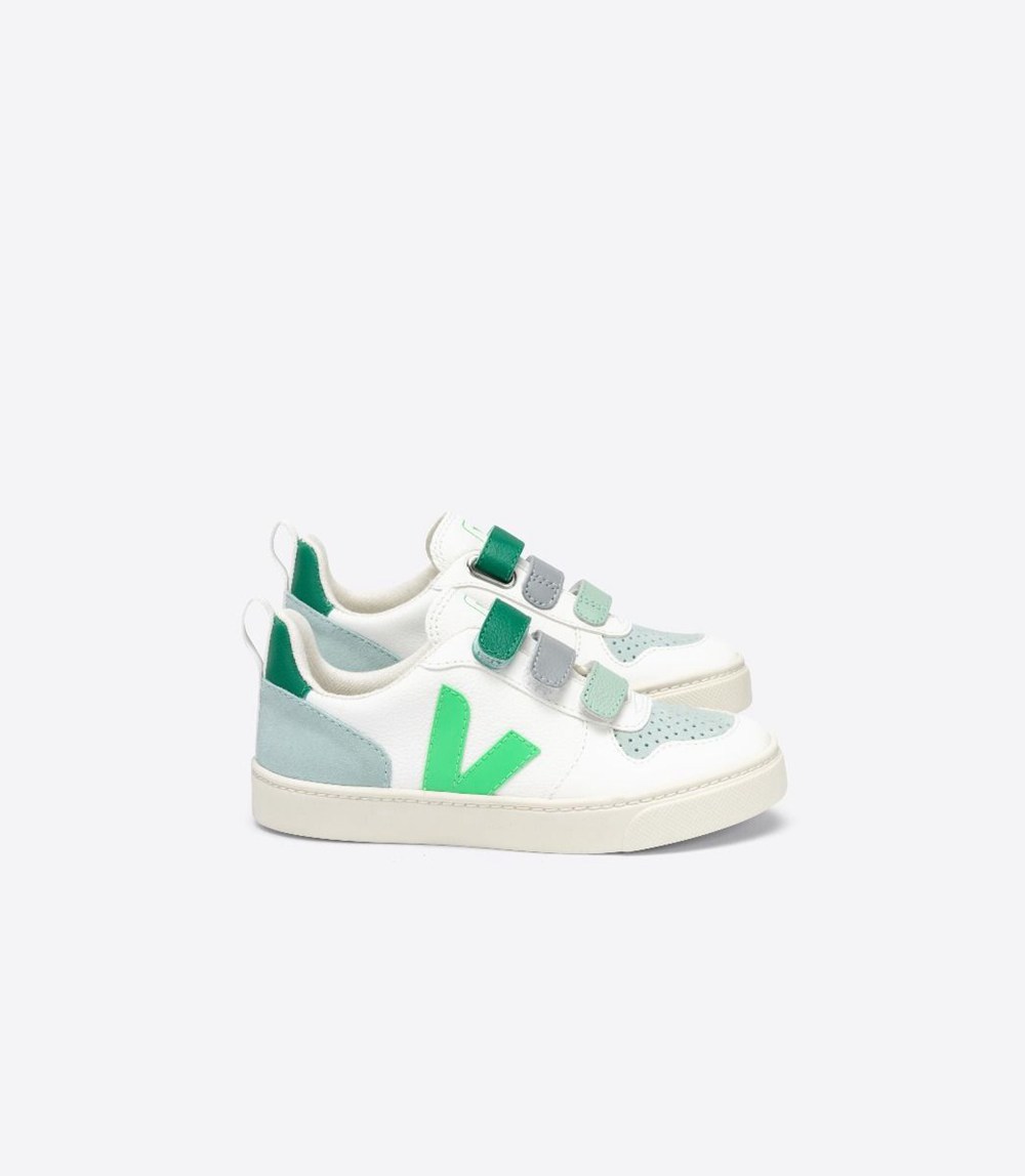 Tenis Veja Niños - V-10 Velcro Chromefree - Blancos/Verdes - 389BIUMST